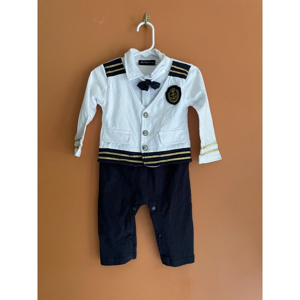 KidsInTime Baby Boy Sailor Nautical Romper 90 White Navy Gold Captain Outfit